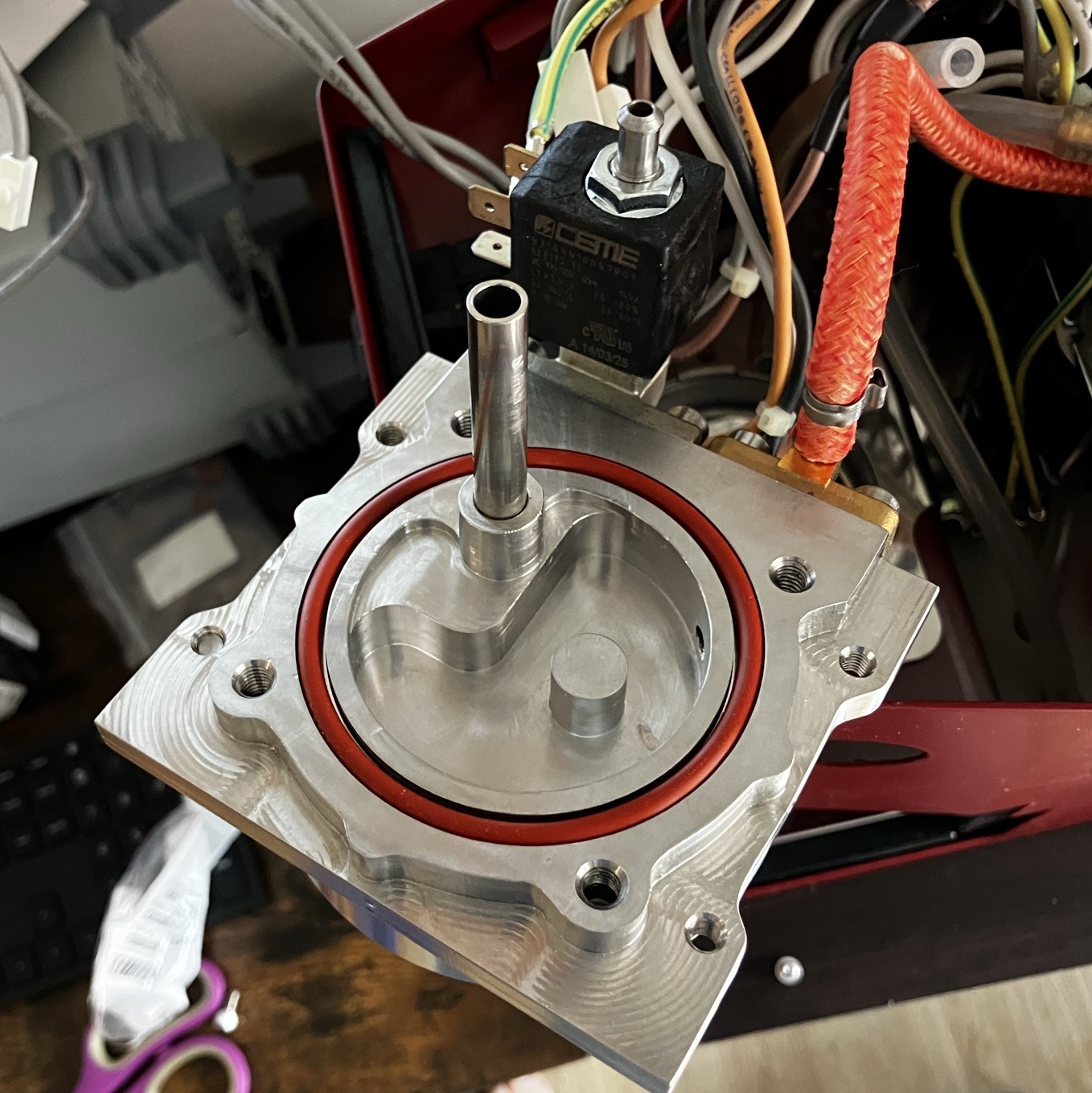The top of the assembled group head.