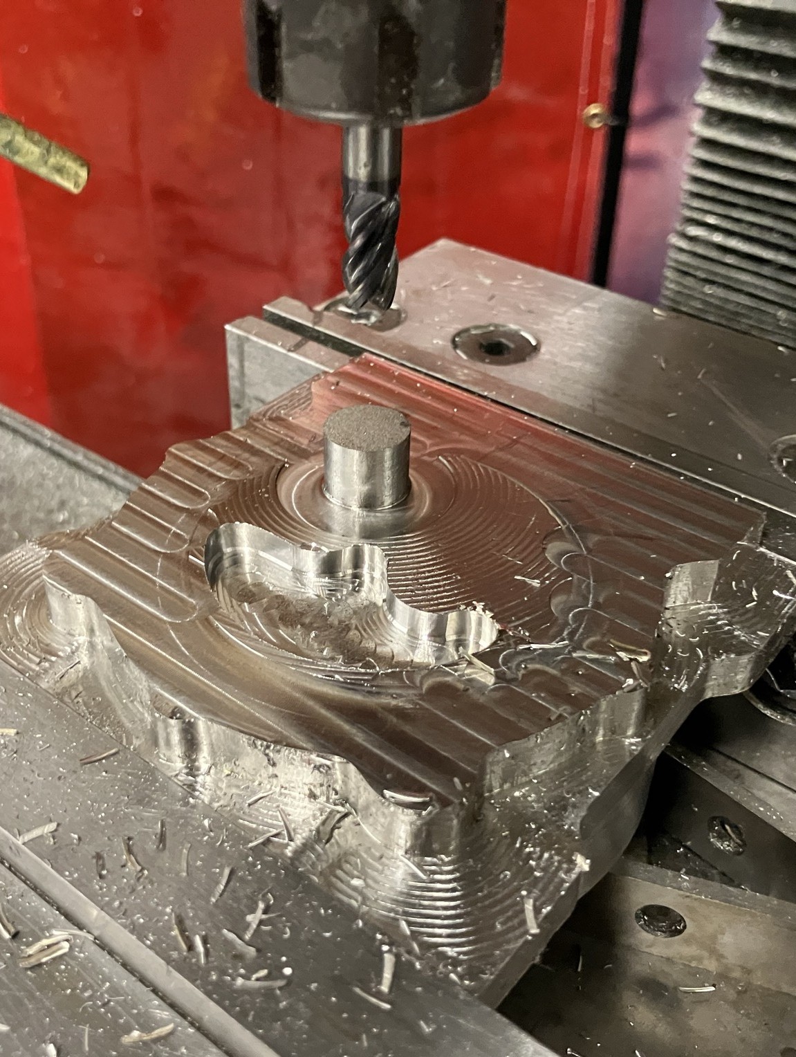 Starting to machine the pocket that forms the bottom of the boiler.