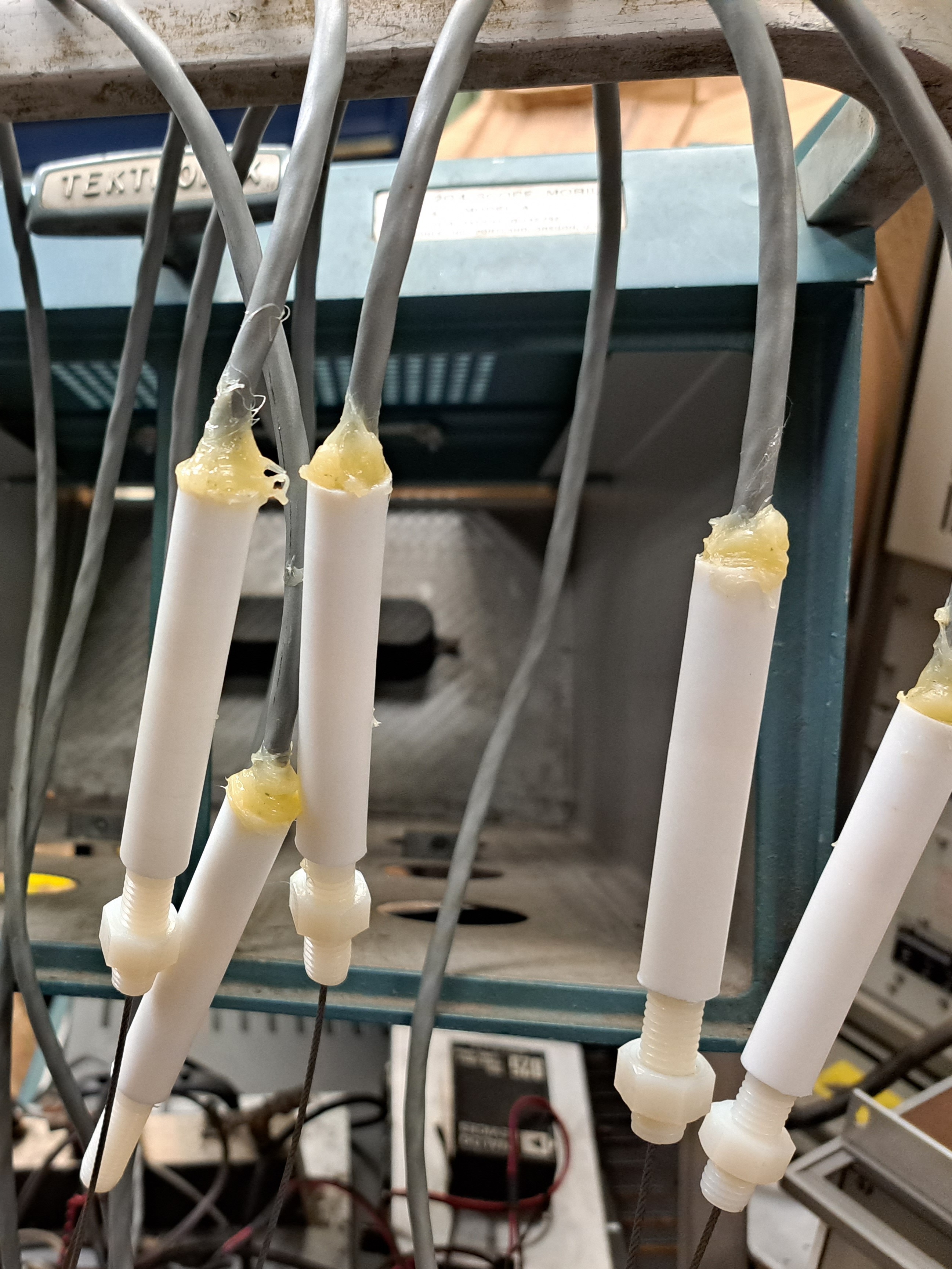 The load cells after being glued into their housings.