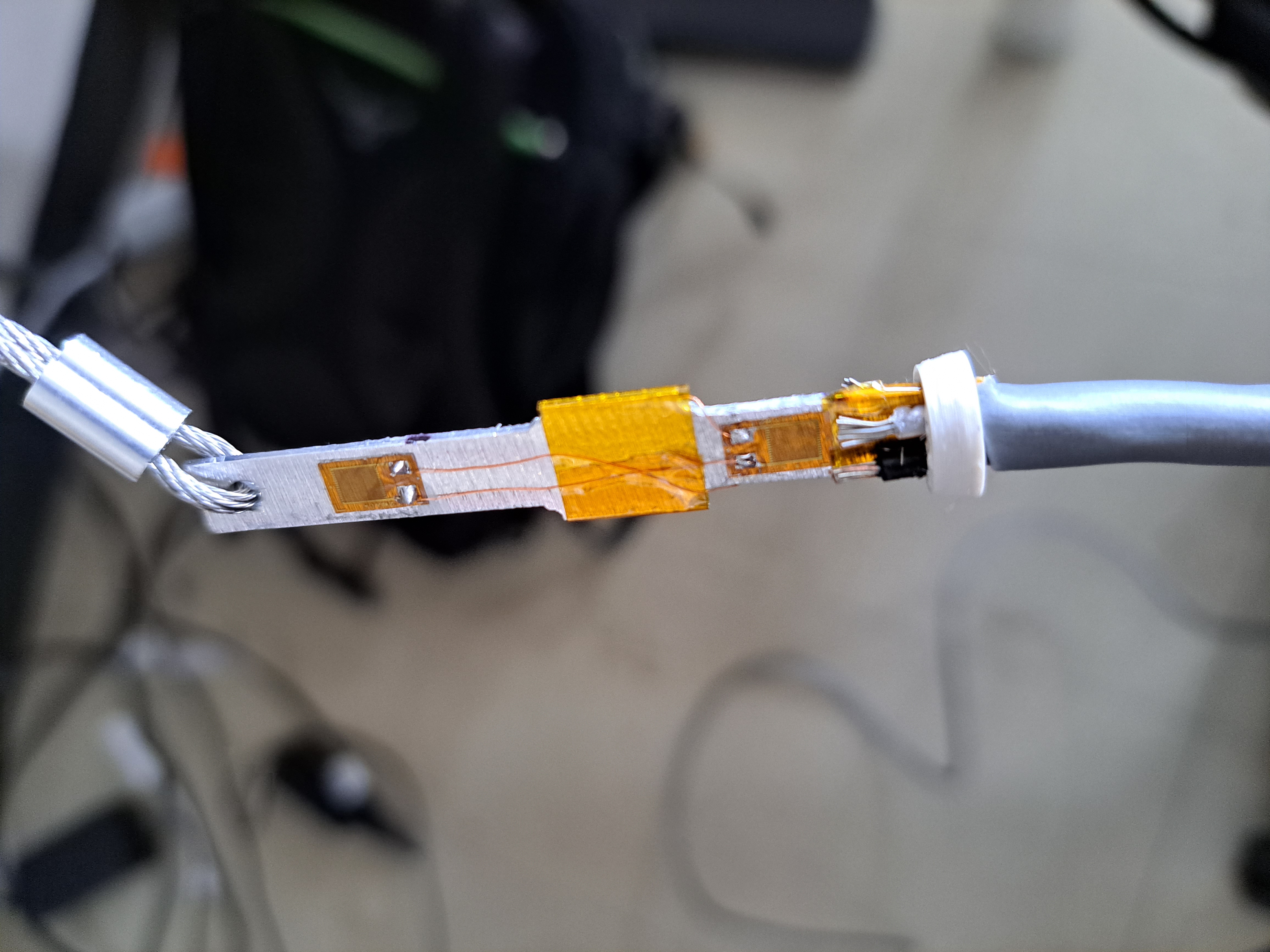 The completed load cell with the cables attached.